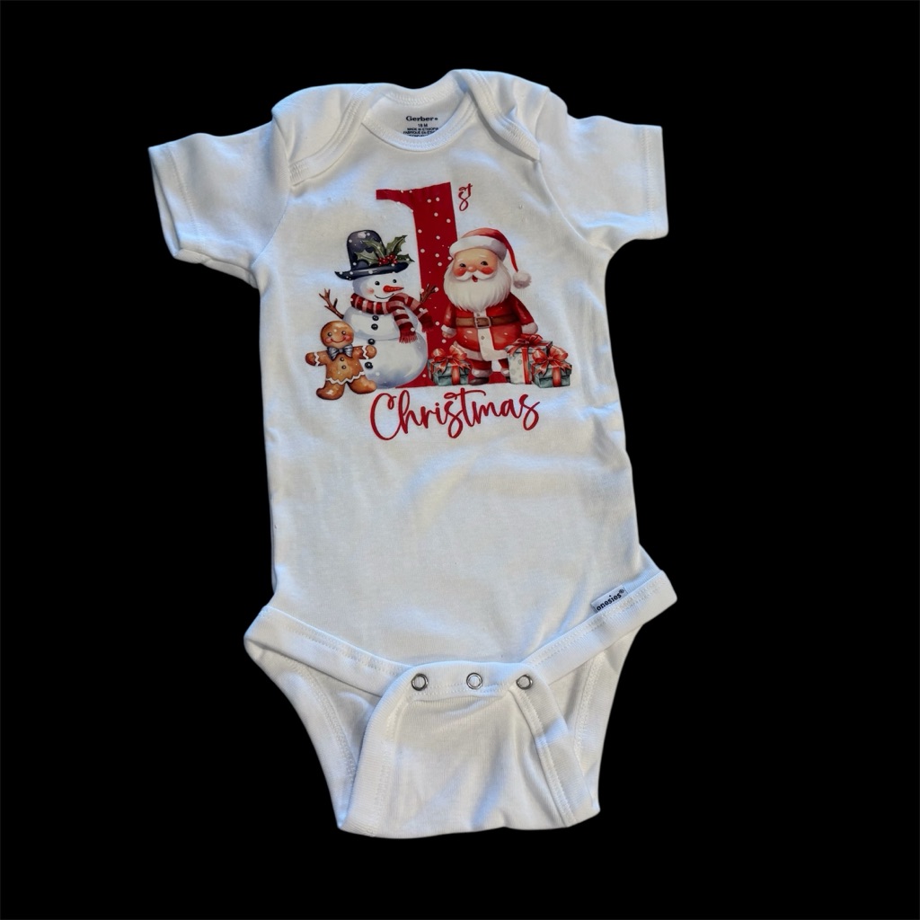 Festive Santa Babies 1st Christmas Onesie. Gerber Size 18 Mos